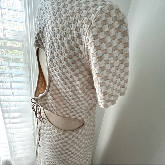 🏖️NWT Women’s Knit Checkerboard Short-Sleeve Maxi Dress. Cream/Tan. Size: XL - Picture 6 of 14